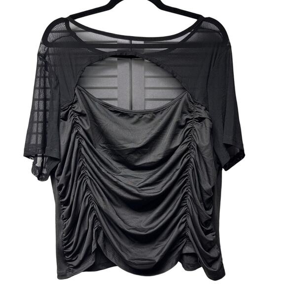 NWT Cider Black Sexy Cut Out Top Plus Size 3XL Ruching Sheer Shoulder Club - Picture 2 of 6